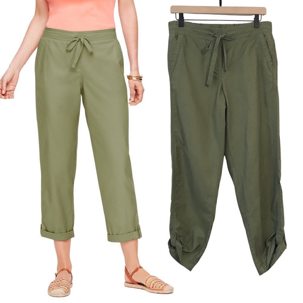 Talbots Soft Twill Slim Leg Tencel Drawstring Crop Pants